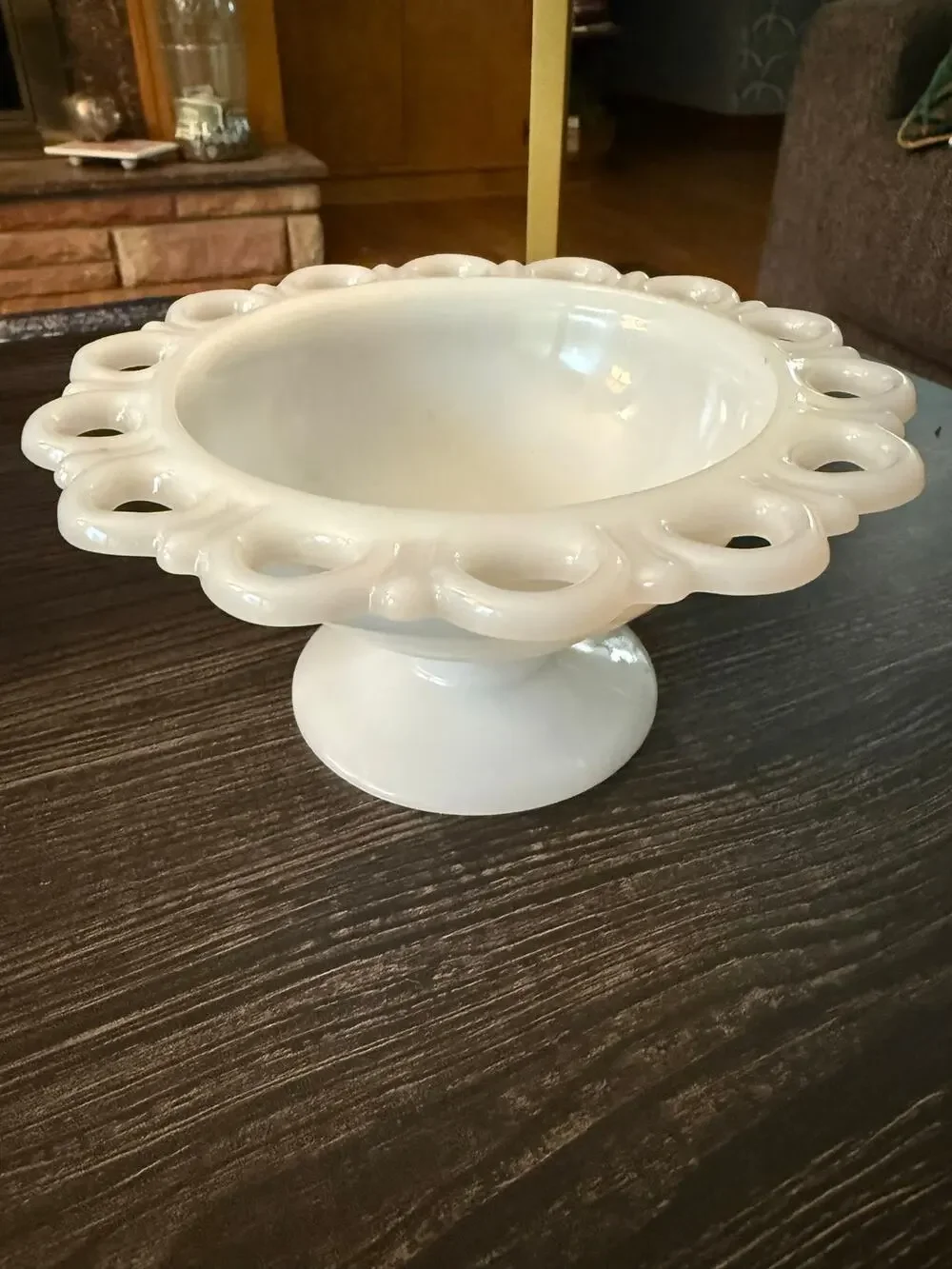 Anchor Hocking Milk Glass Reticulated Edges Compote Pedestal Vase